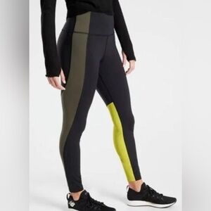 Athleta Size XXS ASYM Colorblock Tight Plush Supersonic Black Olive Green Yellow
